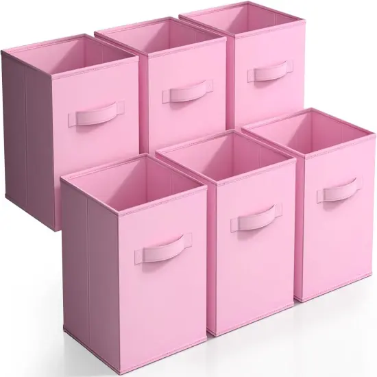 Sorbus Fabric Collapsible Cube Storage Bins Set (6 Pack) Pastel Pink {1}