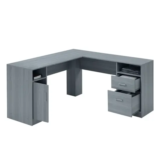 Techni Office Solutions 59.5" Gray Durable L-Shaped Computer Desk {7}