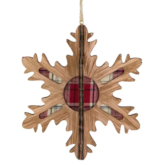 Northlight 3-D Faux Wood and Plaid Snowflake Christmas Ornament - 7" Brown {3}