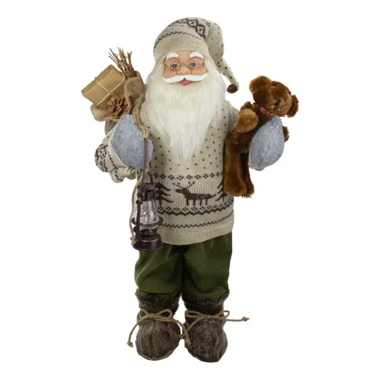 Northlight 2' Standing Santa Christmas Figure with a Plush Bear and Lantern Brown {1}