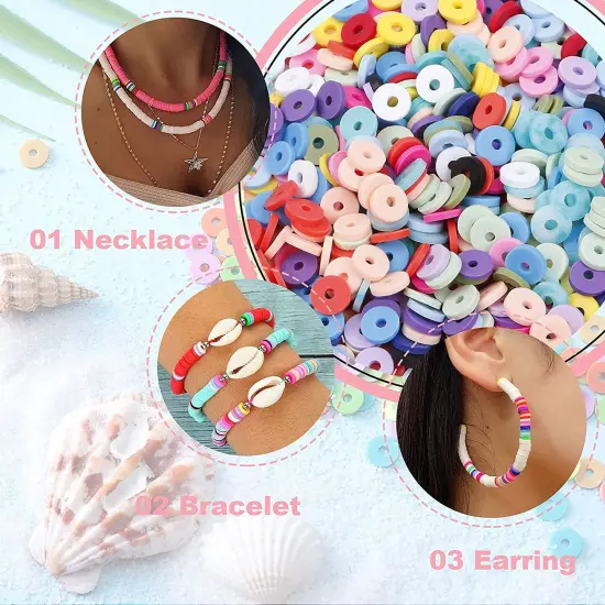 6000 Pieces 24 Colors 6mm Polymer Clay Beads,Bracelet Making Kit,Preppy Flat Spacer Heishi Beads for Jewelry Making with Smiley Face Beads Letter Beads Pendant Charms kit,Gifts/DIY {3}