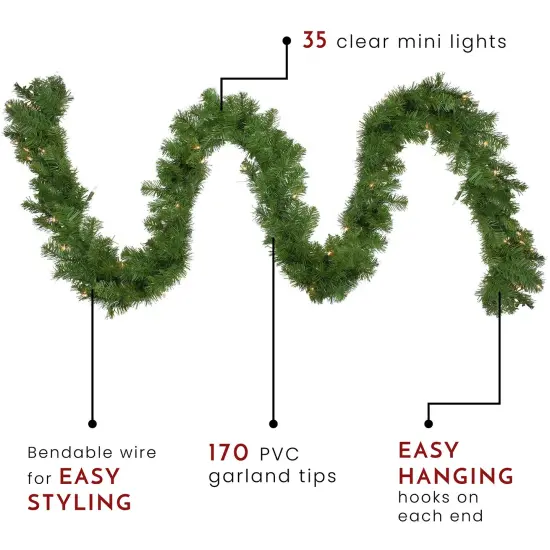 Northlight Pre-Lit Windsor Pine Artificial Christmas Garland - 9' x 10" - Clear Lights Green {4}