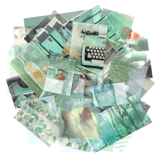 Wrapables Aesthetic Scrapbooking Washi Stickers, for DIY Arts & Crafts, Diary, Stationery, Card Making, Collages, Decals (70 pcs) Serene Mint {2}