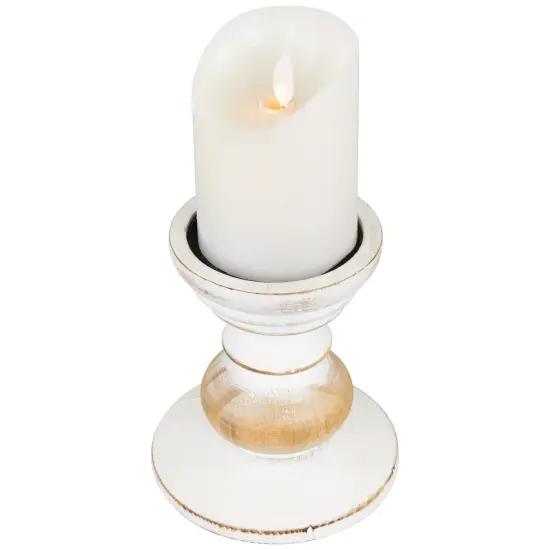 Northlight Wooden Pedestal Pillar Candle Holder - 5.5" - Brushed White {4}