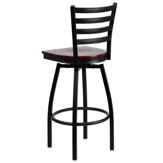 Emma and Oliver 2 Pack Ladder Back Swivel Metal Barstool Mahogany/BlackMetal {3}