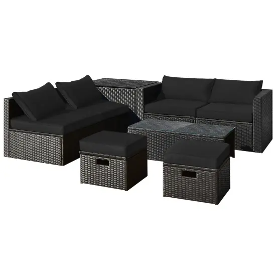 8 Pieces Patio Rattan Storage Table Furniture Set Black {1}