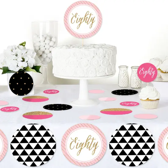 Big Dot of Happiness Chic 80th Birthday - Pink, Black and Gold - Birthday Party Giant Circle Confetti - Party Decorations - Large Confetti 27 Count {6}