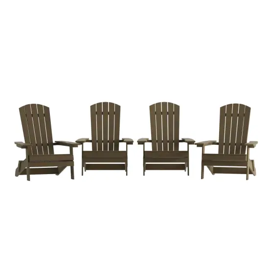 Merrick Lane Set of 4 Riviera Poly Resin Folding Adirondack Lounge Chair - All-Weather Indoor/Outdoor Patio Chair Mahogany {1}