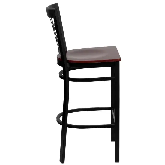 Emma and Oliver Window Back Metal Restaurant Dining Barstool Mahogany/BlackMetal {4}