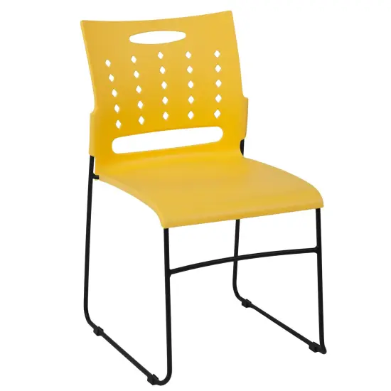 Emma and Oliver Home Office Plastic Accent Sled Base Stack Chair - Air-Vent Back Yellow {1}