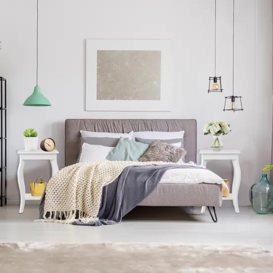 Set of 2 Accent Side Tables with Shelf White {2}