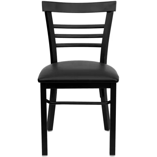 Emma and Oliver 2 Pack Three-Slat Ladder Back Metal Restaurant Chair BlackVYL/BlackMetal {2}