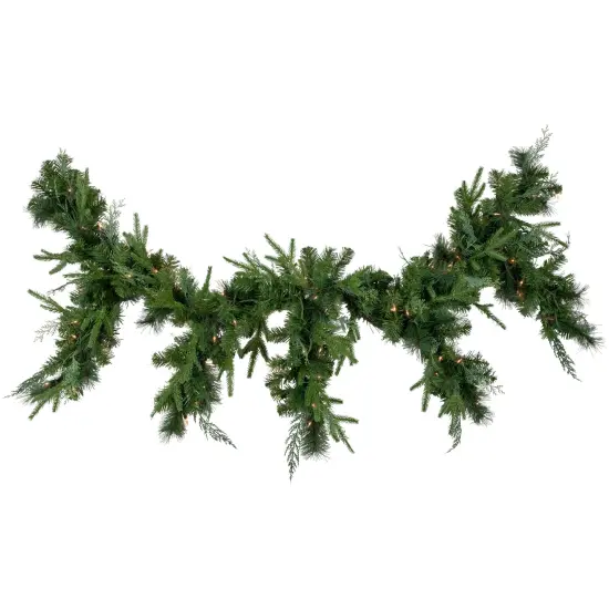 Northlight 6' x 18" Pre-Lit Mixed Pine Artificial Christmas Icicle Garland, Clear Lights Green {5}