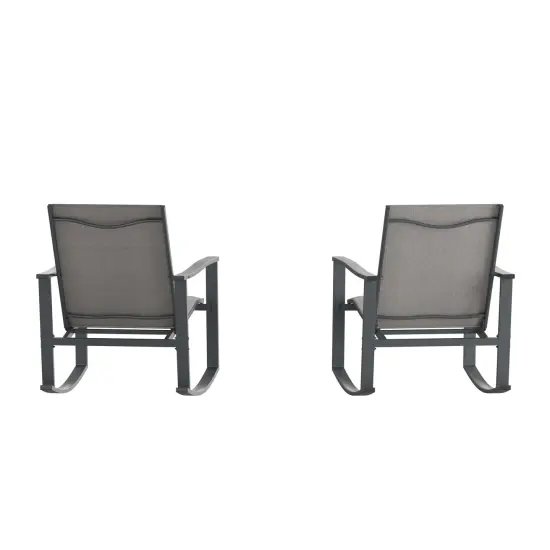 Merrick Lane Brevyn Set of 2 Flex Comfort Outdoor Rocking Chairs with Steel Frames Black {9}