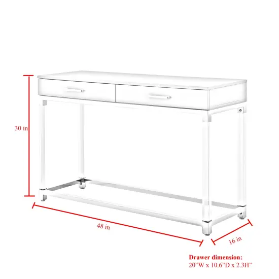 Caspian High Gloss 2 Drawer Acrylic Leg Metal Base Console Table White/Chrome {6}