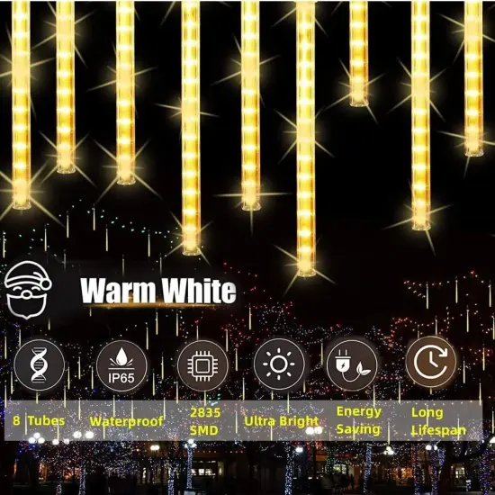 Solar Meteor Shower Rain Tree String Lights for Christmas Warm white(192led) {1}