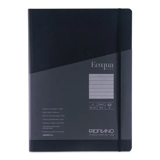 Fabriano Ecoqua Plus Hidden Spiral-Bound Notebook - Black, 11-7/10" x 8-1/4". Ruled {1}