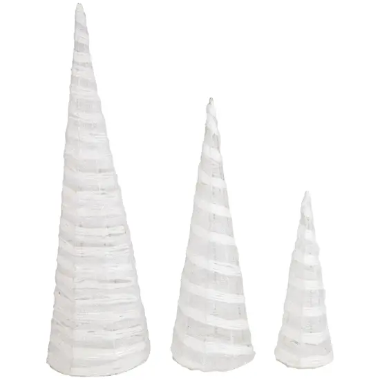 Northlight Glittered Cone Tree Christmas Decoration - 23.5 - White and Silver - Set of 3 {5}