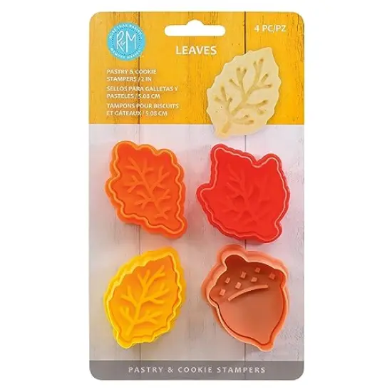 4 Piece Set 0 Leaves 2" Pastry/Cookie/Fondant Stampers, Leaves and Acorn, Silver {2}