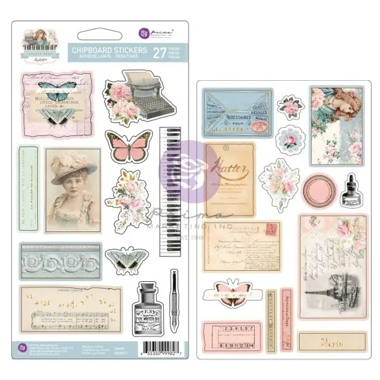 French Blue By Frank Garcia Chipboard Stickers 27/Pkg-Shapes W/Foil Accents {1}