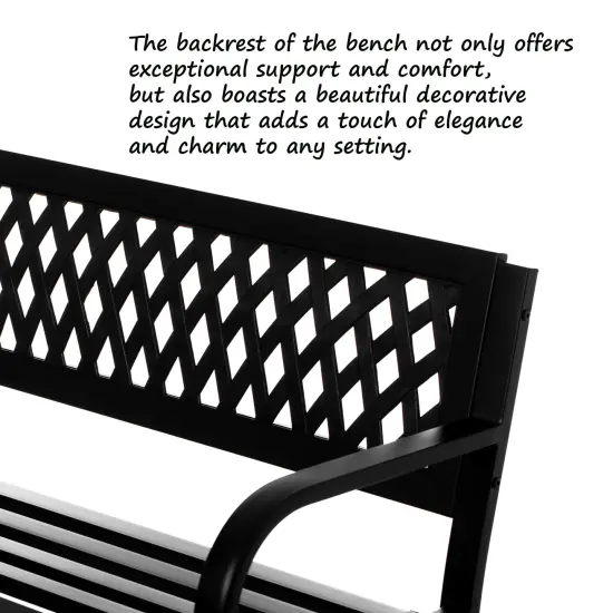 Gardenised Outdoor Steel 47 Park Bench for Yard, Patio, Garden and Deck, Black Weather Resistant Porch Bench, Park Seating {6}