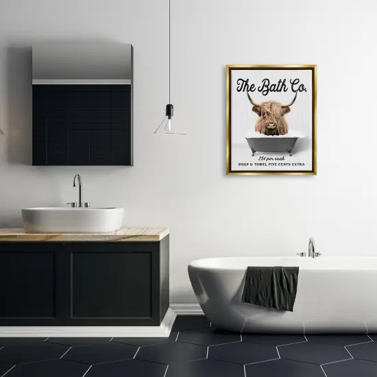 Stupell Industries Bubble Bath Highland Cow Framed Floater Canvas Wall Art Gold Floater Frame {2}