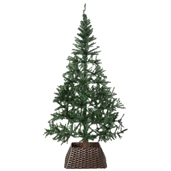 Foldable Christmas Tree Skirt Collar Basket, Ring Base Stand Cover, Rattan Plastic Gray {7}