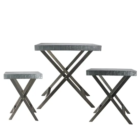 Napco Set of 3 Gray Faux Hammered Finish Metal Decorative Rectangular Nesting Tables {3}