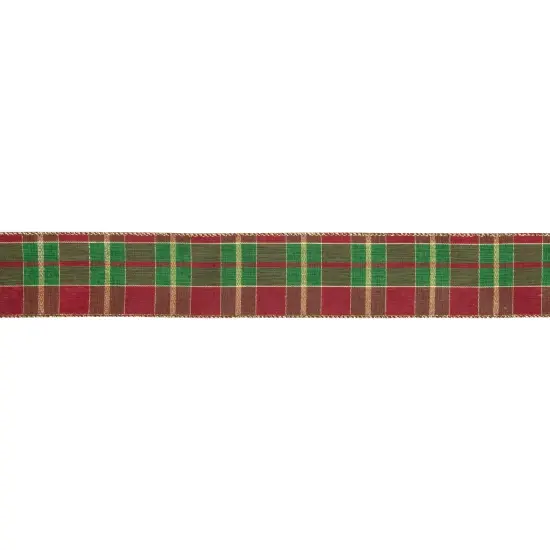 Northlight Red, Green and Gold Plaid Christmas Wired Craft Ribbon 2.5" x 10 Yards {1}