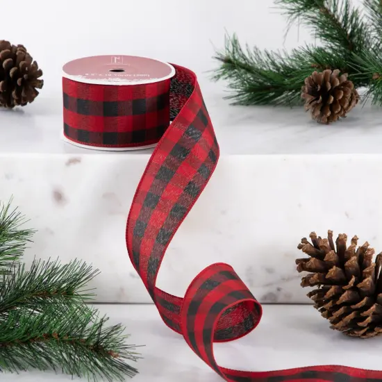 Northlight Black and Red Check Plaid Wired Craft Christmas Ribbon 2.5" x 10 Yards {4}