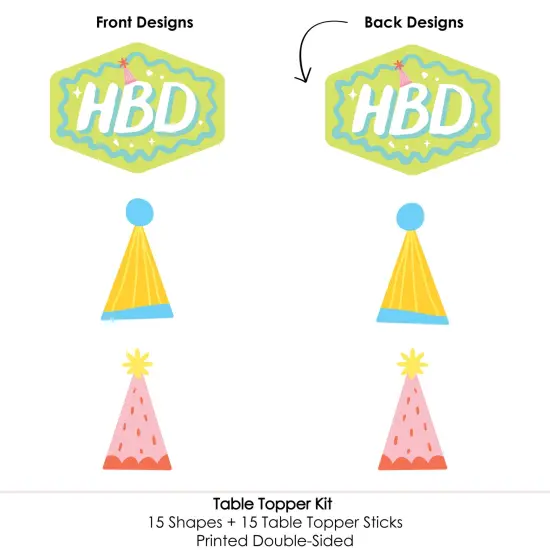 Big Dot of Happiness Party Time - Happy Birthday Party Centerpiece Sticks - Table Toppers - Set of 15 {7}