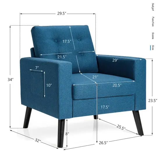 Costway Modern Tufted Accent Chair Fabric Armchair Single Sofa w/ Rubber Wood Legs Blue\ Beige\Grey {9}