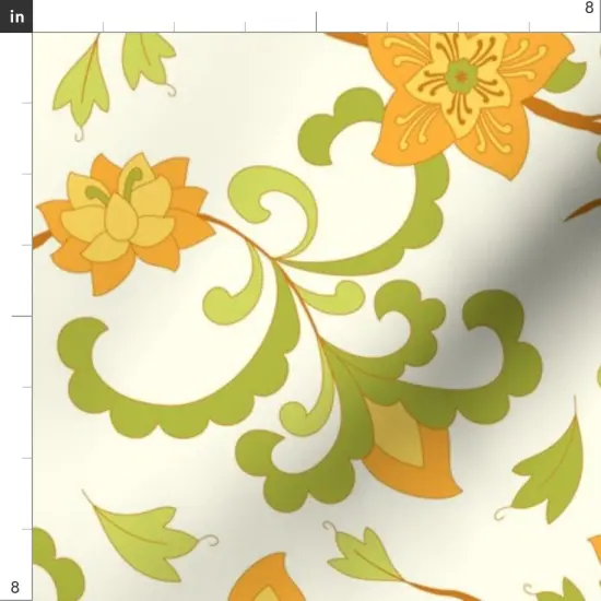 Various Fabrics by the Yard or Fat Quarter Trailing Floral Orange Chintz Indian Botanical Green Cream Retro Flowers Custom Printed Fabric by Spoonflower {4}
