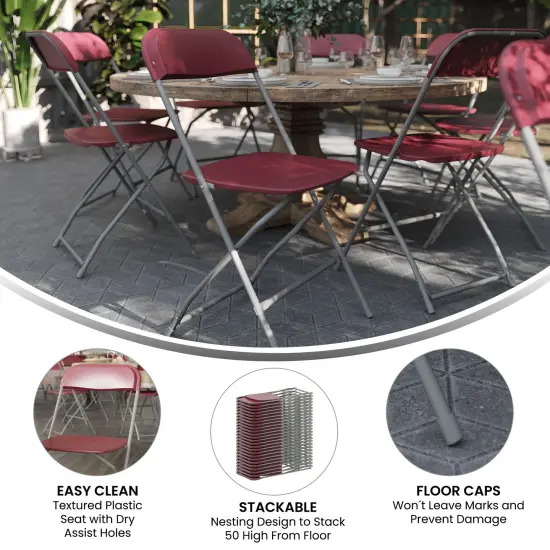 Emma and Oliver Plastic Folding Chair - 4 Pack 650LB Weight Capacity Red {4}