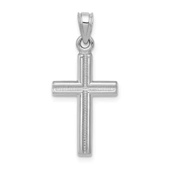 14K White Gold Cross Pendant Charm Jewelry Religious 29mm x 13mm {1}