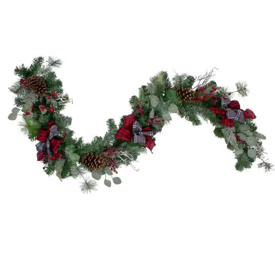 Northlight 6' x 12" Dual Plaid Berries and Pinecones Artificial Christmas Garland - Unlit Green {1}