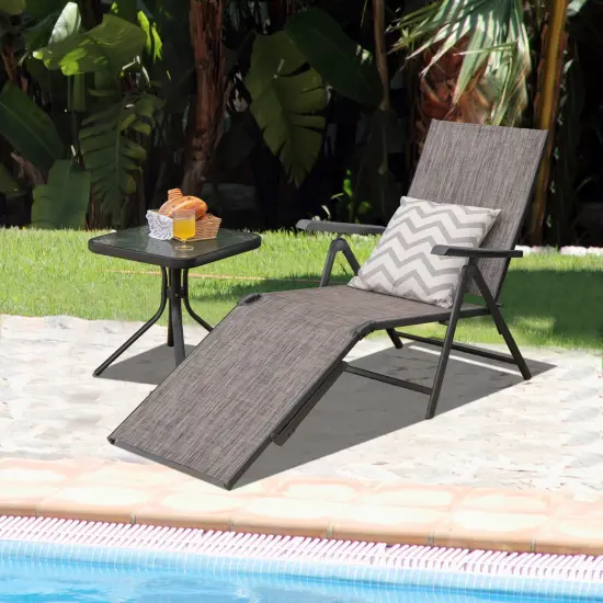 Patio Foldable Chaise Lounge Chair with Backrest and Footrest Grey {3}