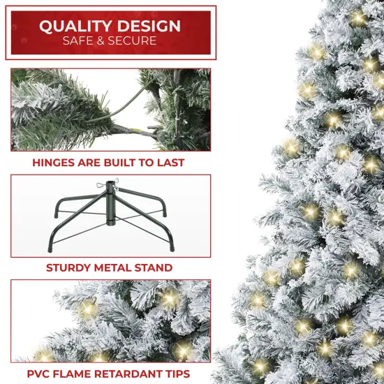 Casafield Realistic Snow-Flocked Pine Artificial Holiday Christmas Tree with Sturdy Metal Stand {5}