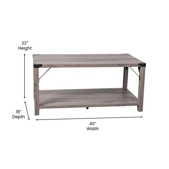 Merrick Lane Green River Modern Farmhouse Engineered Wood Coffee Table and Powder Coated Steel Accents Gray Wash {5}