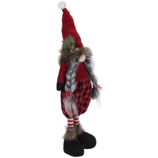 Northlight Buffalo Plaid Girl Gnome with Pigtails Christmas Figure - 17" - Red and Black {4}