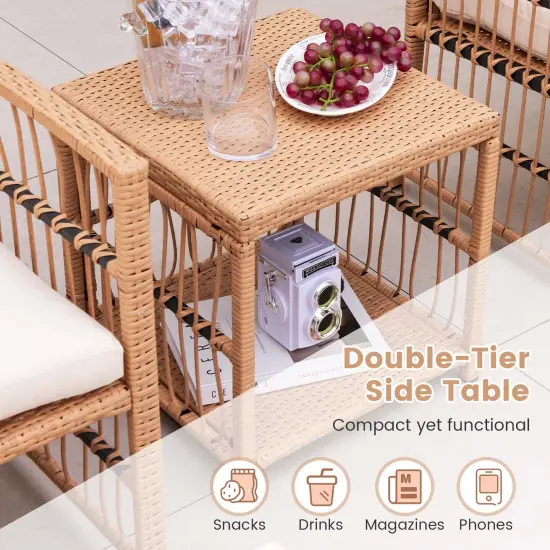 Costway 5 Piece Patio Rattan Wicker Conversation Set with 2-Tier Coffee Table & 2 Ottomans {6}