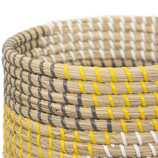 Northlight Set of 3 Striped Olive and Beige Woven Seagrass Baskets 9.75" {5}