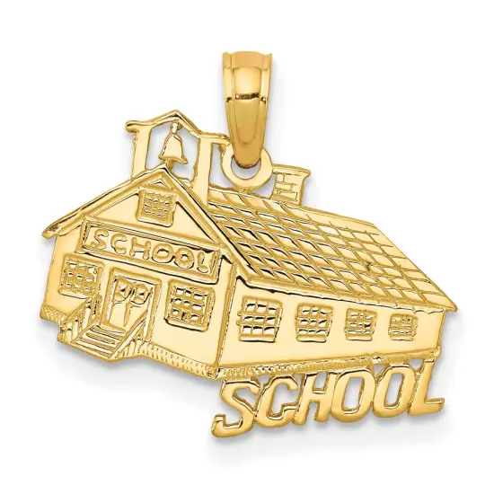 14K Gold School House Pendant Charm Jewelry 17 x 19 mm {1}