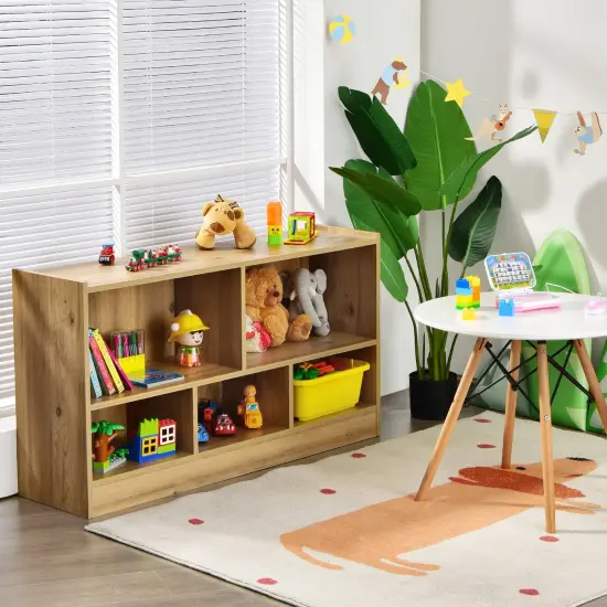 Kids 2-Shelf Bookcase with 5-Cube Wood Toy Storage Organizer Perfect for Children's Room or Bedroom Natural {2}