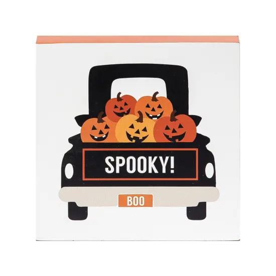 5" Pumpkin "Spooky!" Truck Halloween Shelf Sitter Decoration {1}