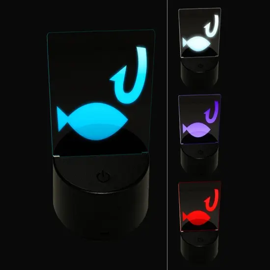 Fish and Hook Fishing 3D Illusion LED Night Light Sign Nightstand Desk Lamp {1}