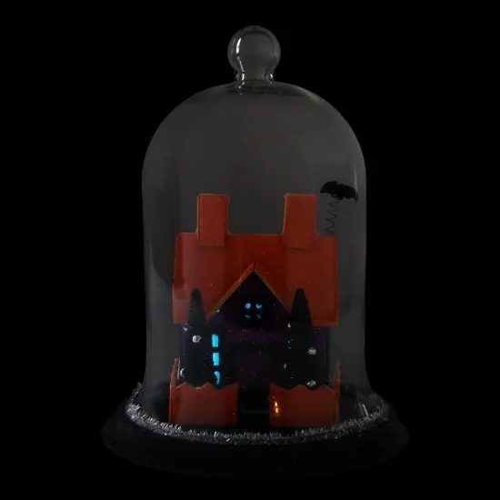 Midwest 9.75" Clear and Orange LED Spooky House with a Bat on the Roof Halloween Cloche {3}