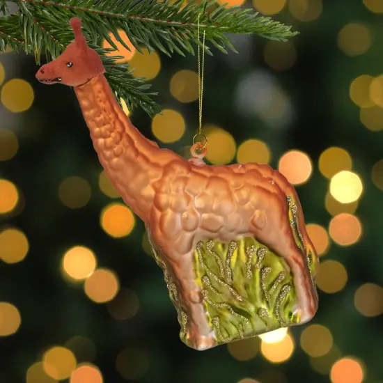 Northlight 5" Orange Giraffe and Green Grass Glass Christmas Ornament {3}
