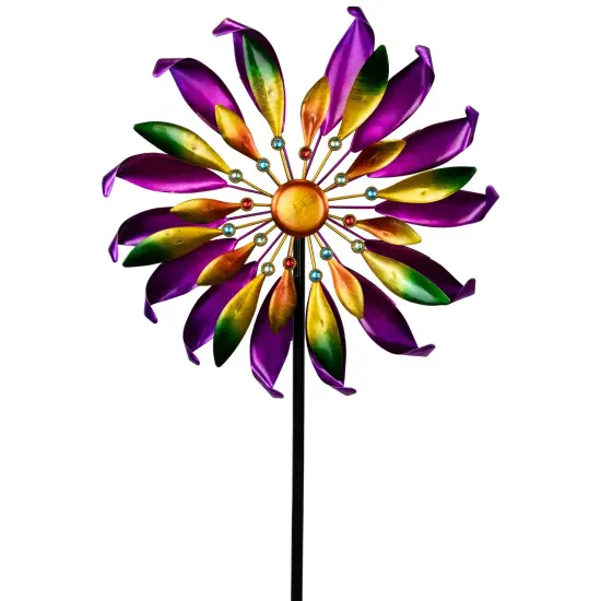 Northlight Mardi Gras Flower Outdoor Pinwheel Garden Stake - 4.5' Purple {4}