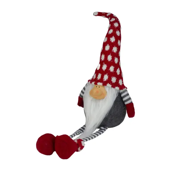 Northlight Hanging Leg and Polka-Dot Snow Cap Smiling Gnome - 24" - Gray and Red {4}